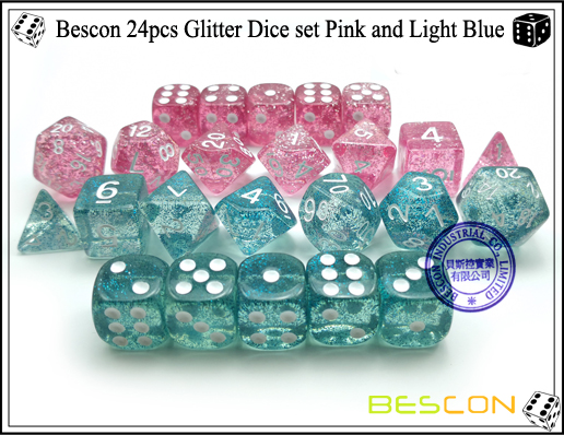 Bescon 24pcs Glitzer Würfel Set Pink und Hellblau-7 Bescon 24pcs Glitter Dice set Pink and Light Blue-7