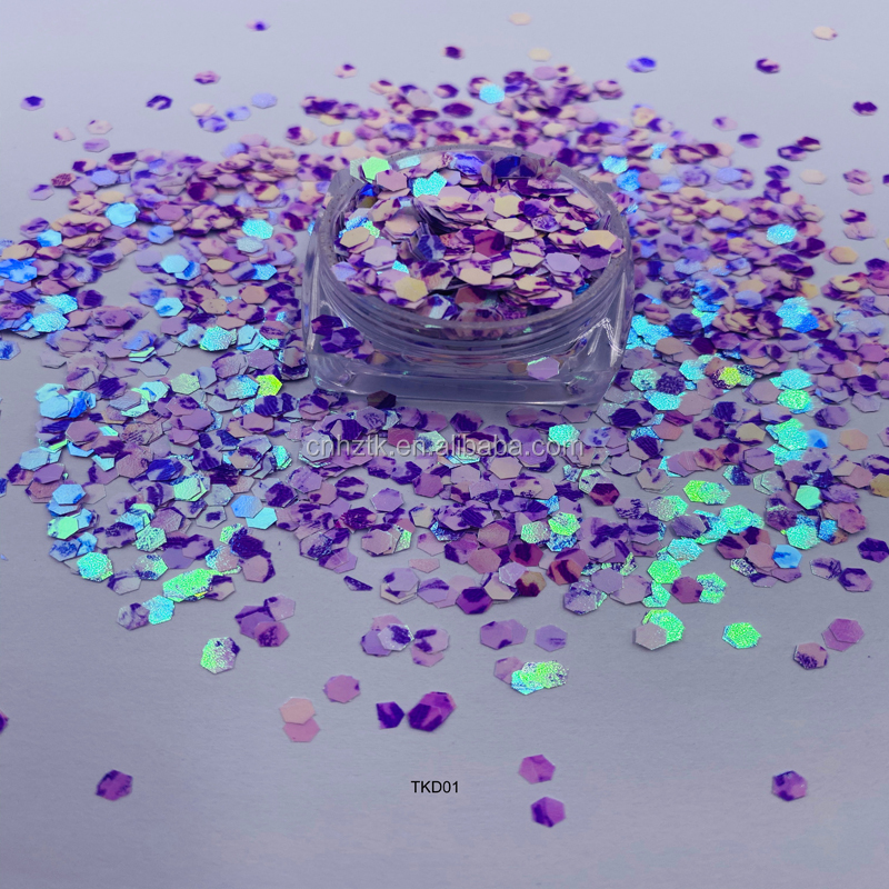 Laser illusion hexagon glitter flakes for nails leather clothing decoration