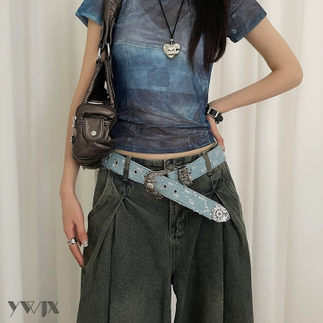 Retro Style Blue Denim Belt for Feminine Elegance