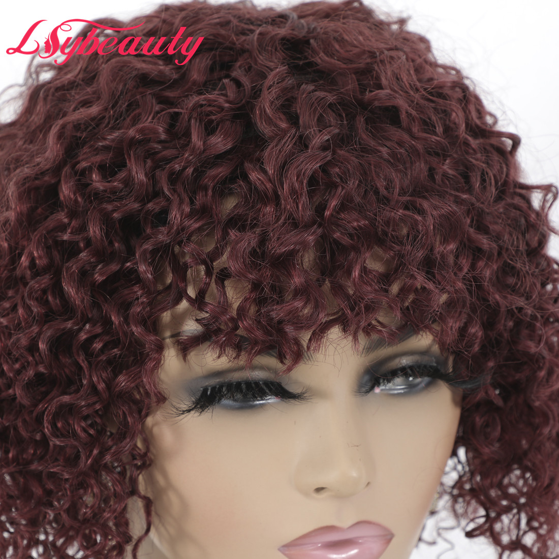 Non Lace Short Pixie Curly  Brazilian Human Hair Wig With Fringe Bangs 100% Human Hair Jerry Curl Wigs For Black Women