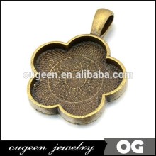 Antique Bronze Plated Flower Shape Zinc Alloy Cameo Cabochon Base Setting Pendants,fit 10mm round cabochon