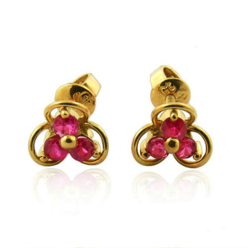 Cute red diamond stud earrings gold plated