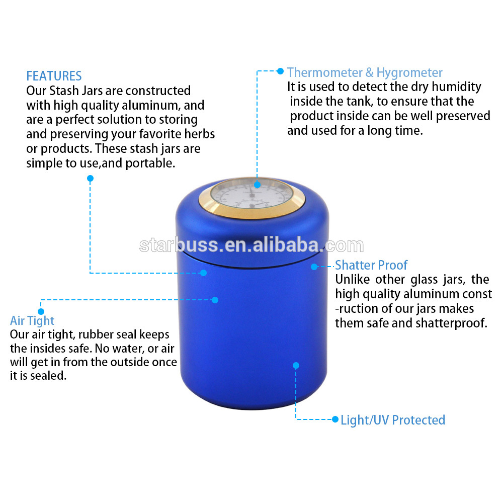 with thermosmeter stash jar hygrometer storage box 43mm tobacco box Aluminum alloy customizable