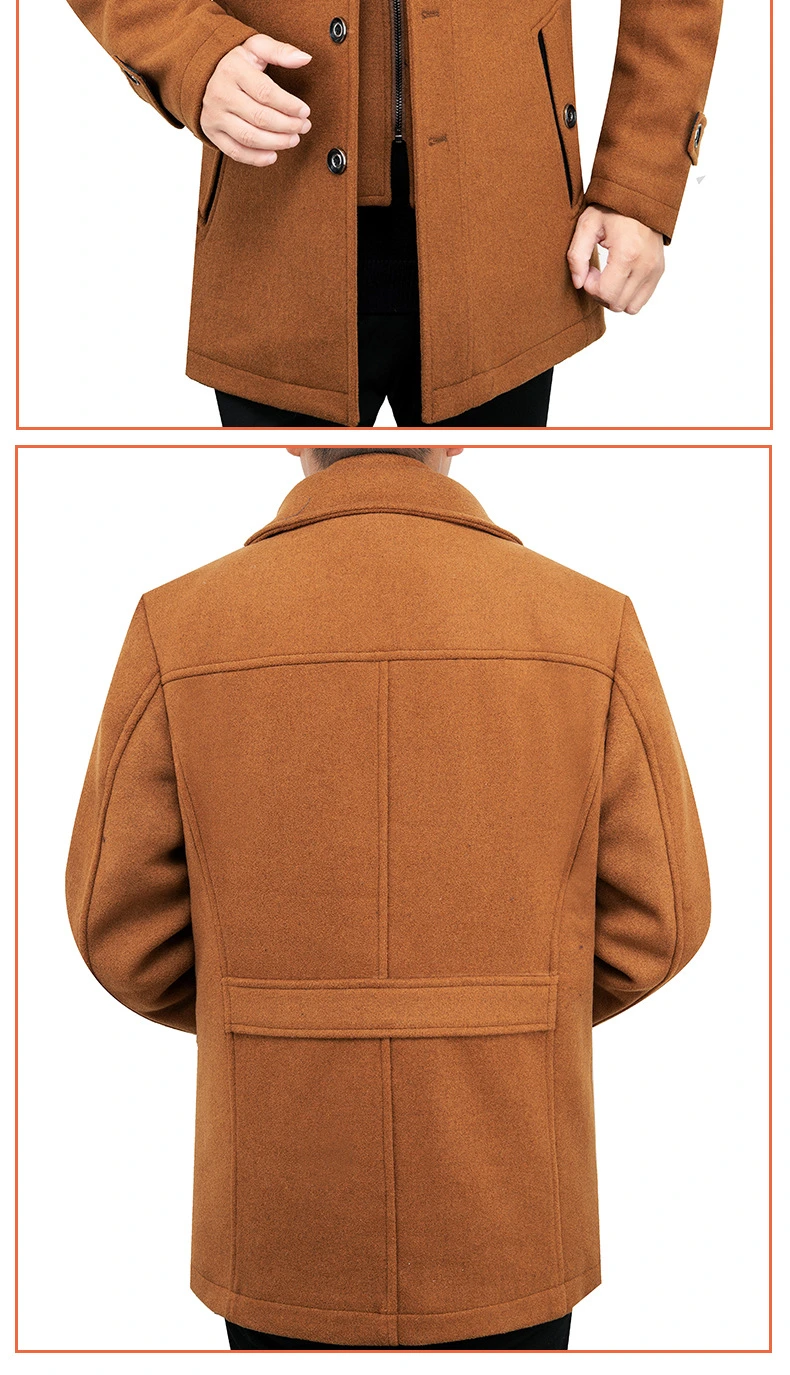 Middle-Aged Wool Men's Thick MID-Length Woolen Jacket