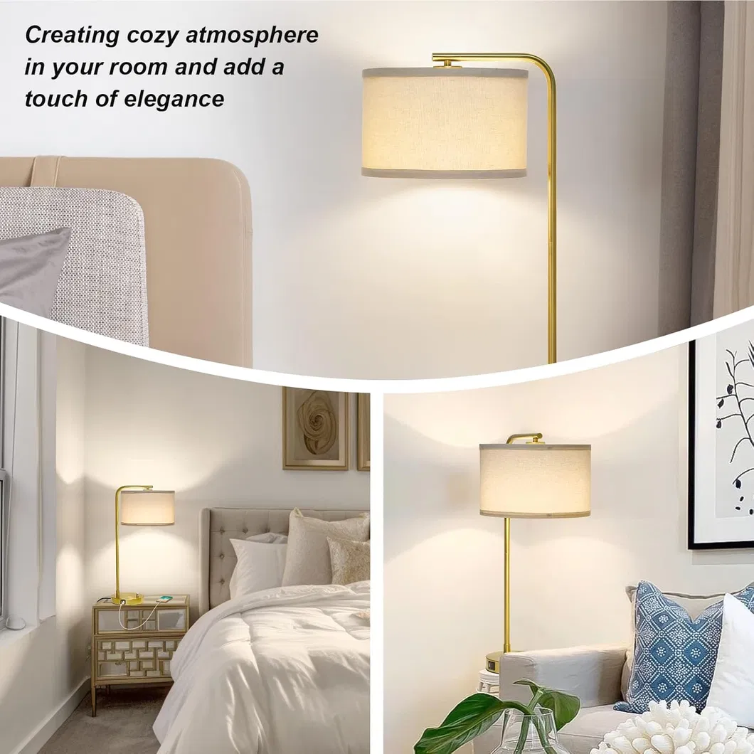 Modern USB Charging Bedside Lamp with Linen Shade