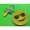 Yellow Smiley Faces Pendant Leather Fringed Keychain Bag Ornaments