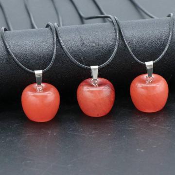 3D Cherry Quartz Apple Pendant Necklace for Women Girls