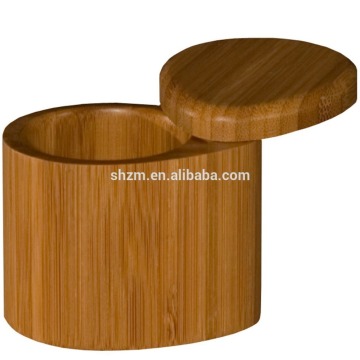 round small bamboo wooden salt box for kitchen spice