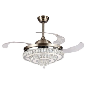42 Inch Retractable Blade Hidden Ceiling Fan with Crystal LED Light Remote