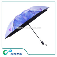 manual open and close 3 fold travel three foldable beautiful umbrella