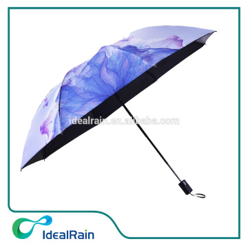 manual open and close 3 fold travel three foldable beautiful umbrella