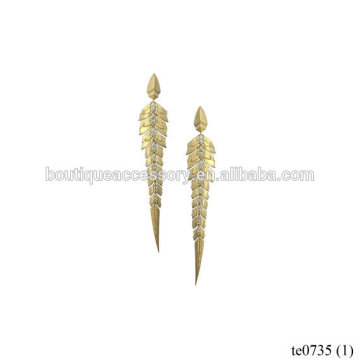 Pave Diamond Gold Pheasant Tail Boho Earrings