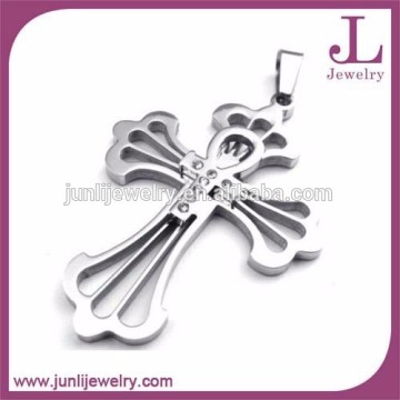CZ Stone Silver Stainless Steel Orthodox Cross Pendant