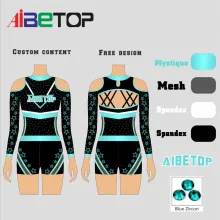 Cheerleading Uniforms with Blue Rhinestones for Competition
