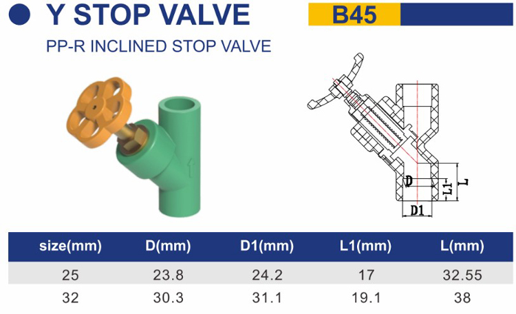 PPR Customize plastic Water Y Stop angle balance valve