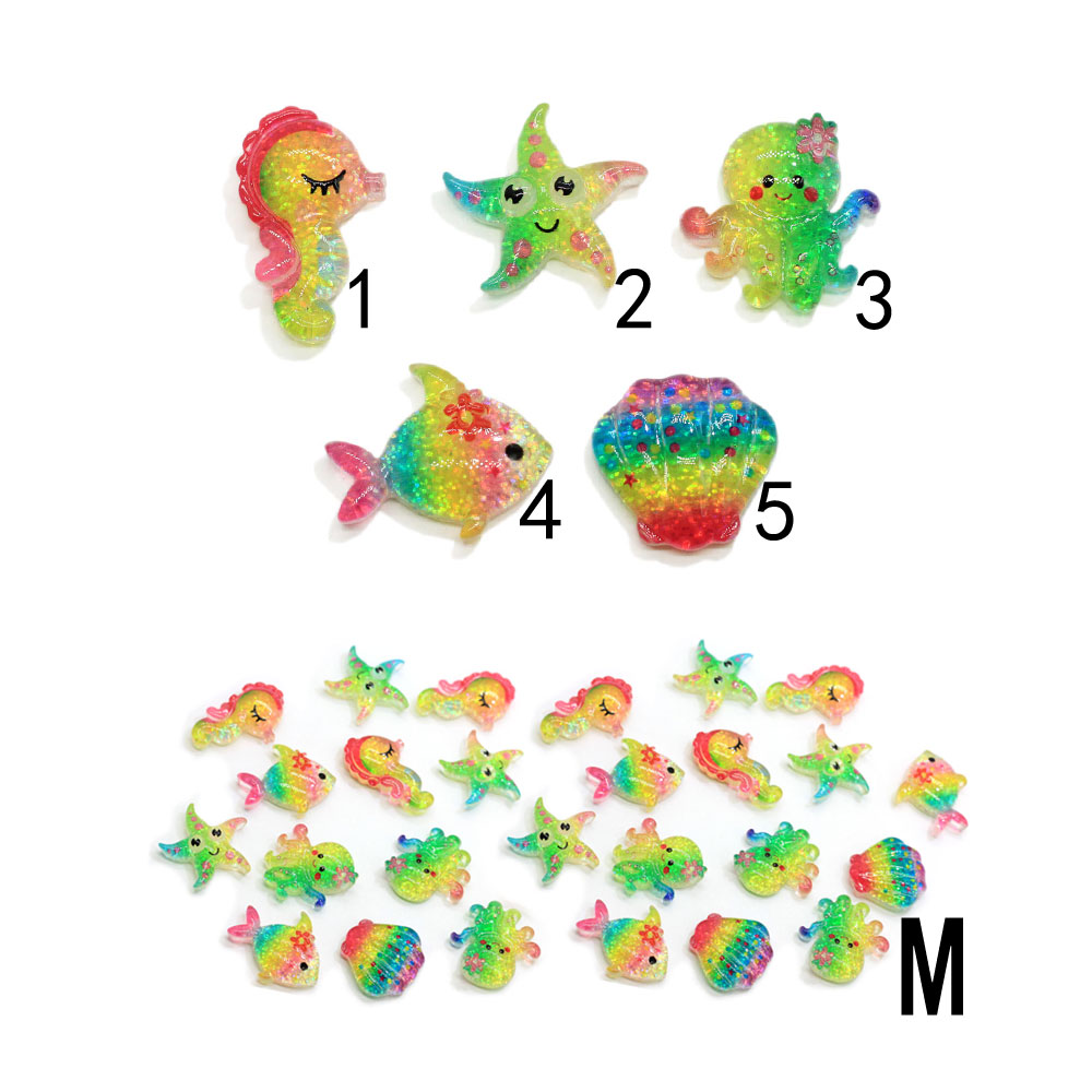 لطيف Colorfu l الراتنج نجم البحر قذيفة فرس البحر المحيط الحيوانات مسطحة الظهر كابوشون لديكور زخرفة الحرف DIY