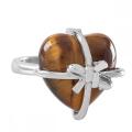 Gemstone Crystal Heart Ring Natural Stone Heart Bowknot Wedding Ring for Women Silver Plated Copper Adjustable Rings