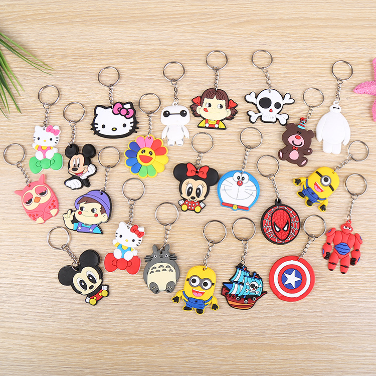 Wholesale Creative Lovely PVC Cartoon Keychains Single Side Printing Cheap Small Promotion Gift