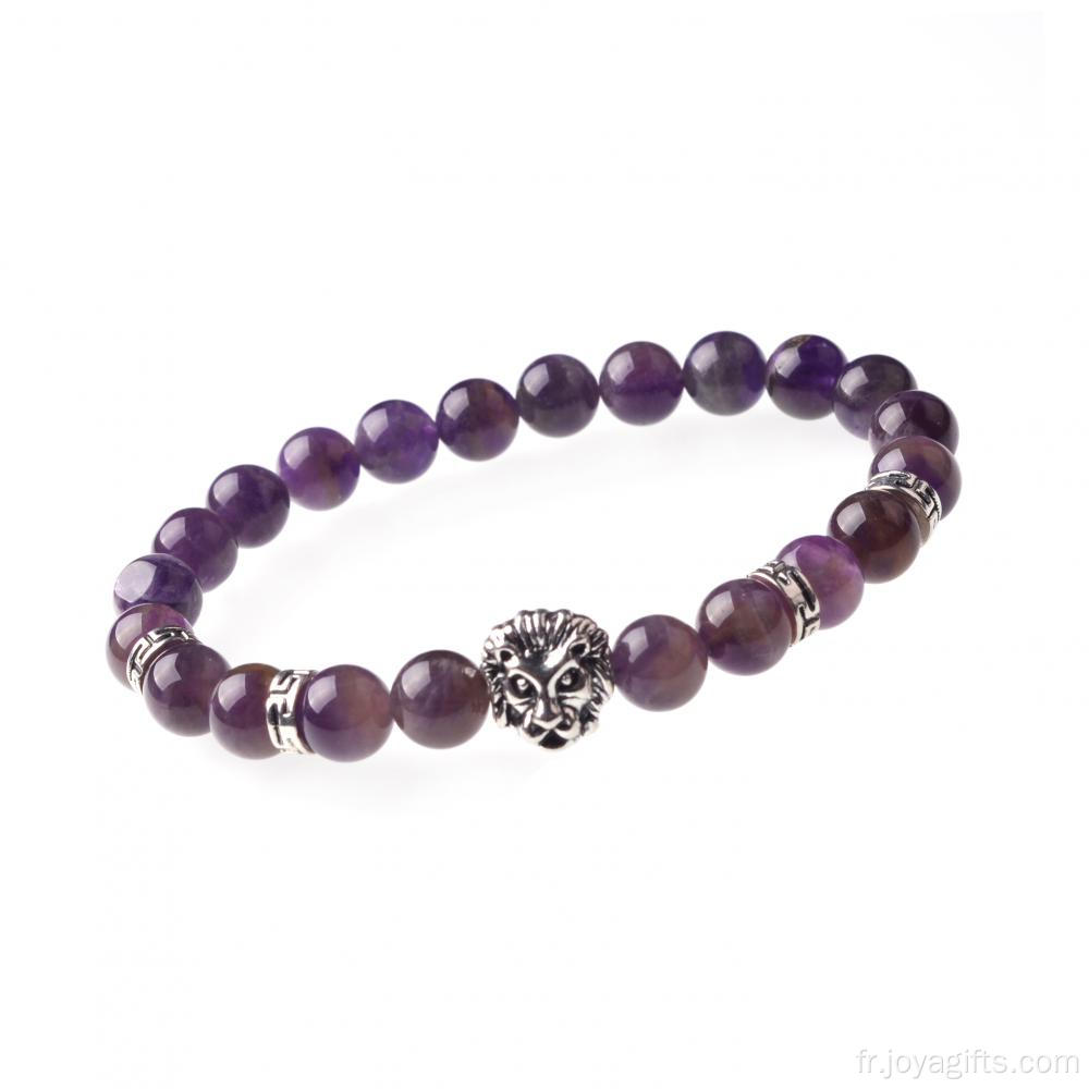 Bracelet à perles élastiques avec pierres semi-précieuses d&#39;améthyste