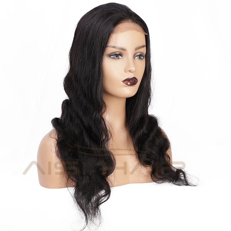 Aisi Hair Top Quality 22 Inch Long Wavy Natural Black Wig Body Wave Swiss Lace Wig Synthetic Hair Lace Front Wigs For Women