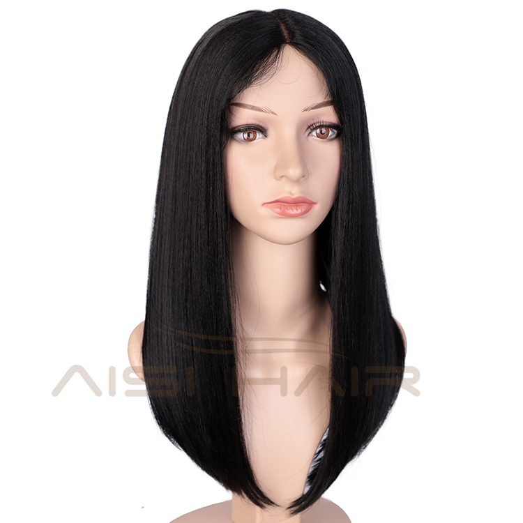 Aisi Hair Wholesale 18 Inch Medium Long Silky Straight Natural Black Wig Middle Part Synthetic Hair Wigs For Black White Women