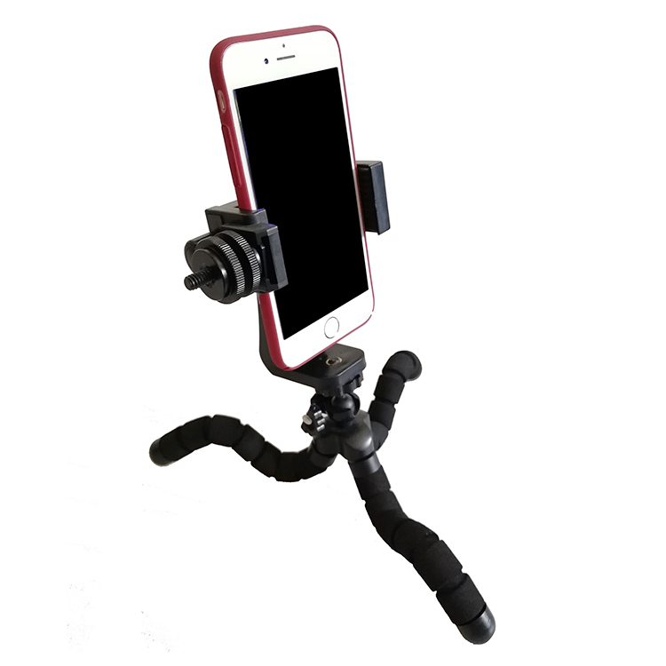 phone clamp with cold shoe for tripod