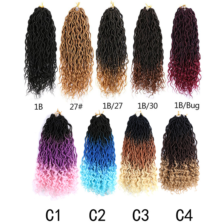 Goddess Locs Crochet Hair Extensions Solid And Ombre Color Curly Faux Locks Hair 18inch Synthetic Fiber Goddess Locs