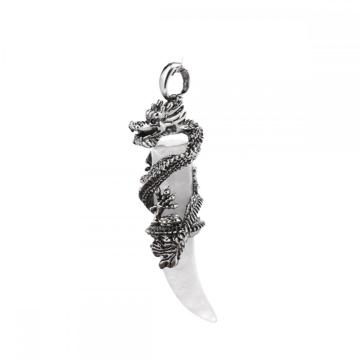 Crystal Wolf Tooth Wrapped Silver Dragon Stone Pendant Gemstone Wire Wrapped Dragon Pendants for Diy Jewelry Making Charm