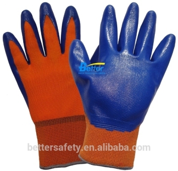 13 guage Orange Nylon Liner Blue Nitrile Coated Construction Gloves Bulk Price