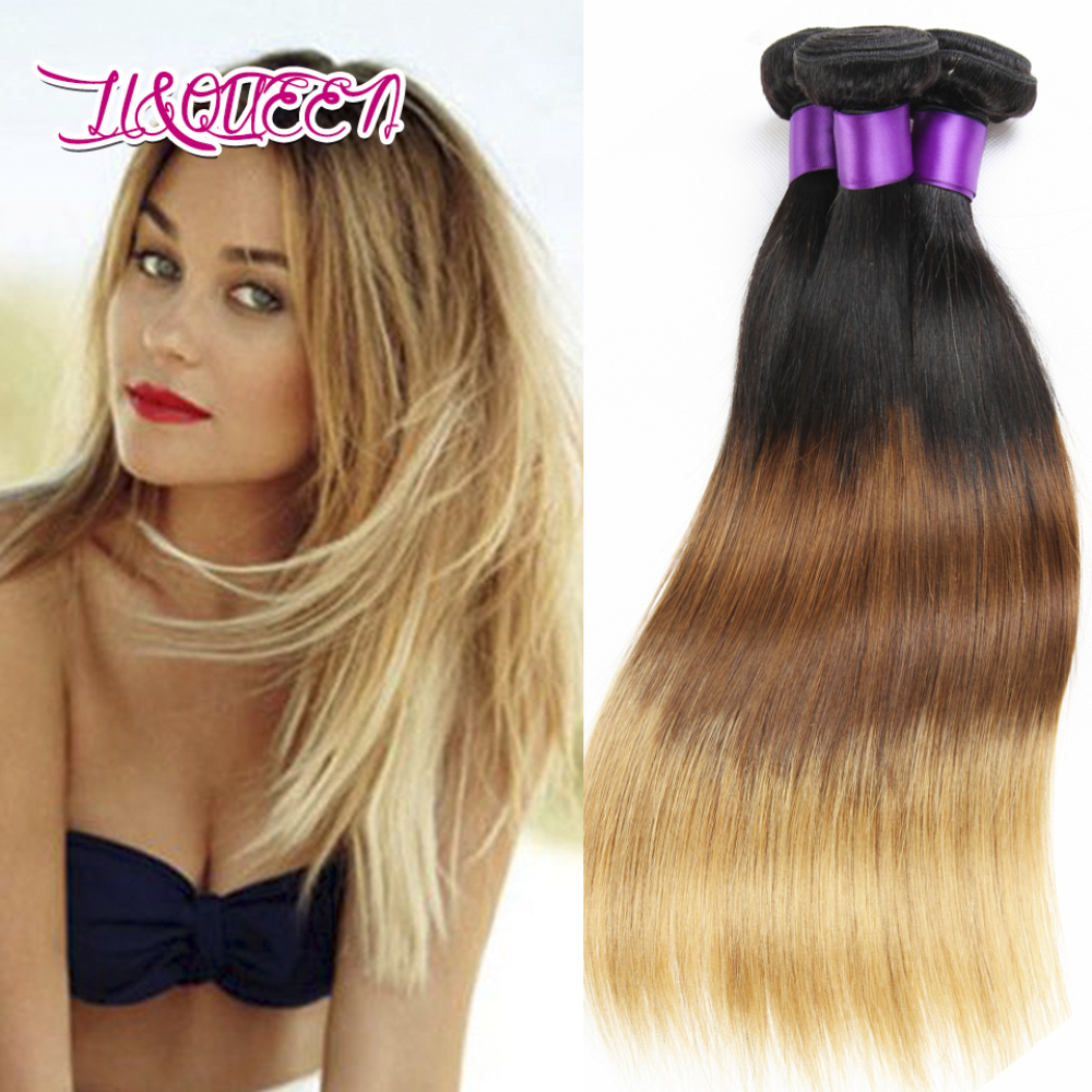 Remy human hair Brazilian virgin ombre color 1b/4/27 straight human hair bundles unprocessed remy hair