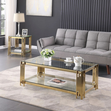Luxury Metal Base Modern Glass Coffee Table Set