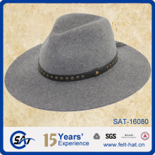 Stud leather band fedora hat mix grey color
