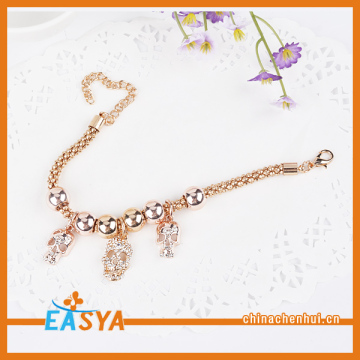 Small Metal Beads Linked Metal Skull Charms Bracelet