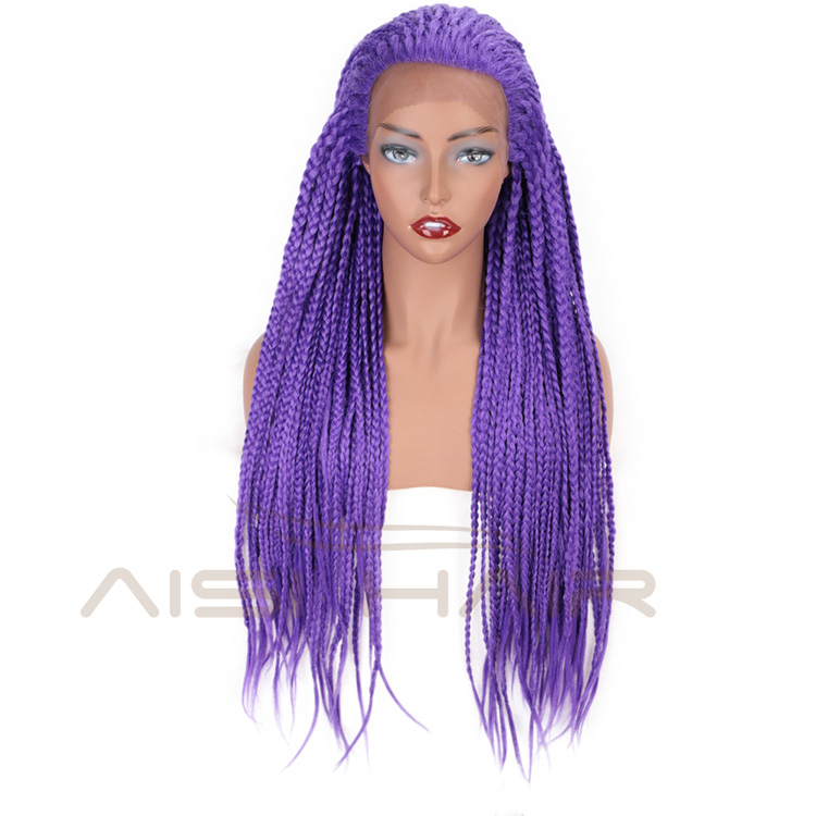 Aisi Hair Synthetic Lace Front Braided Long Wigs Heat Resistant Fiber Purple Lace Front Braids Wigs for African Amerian