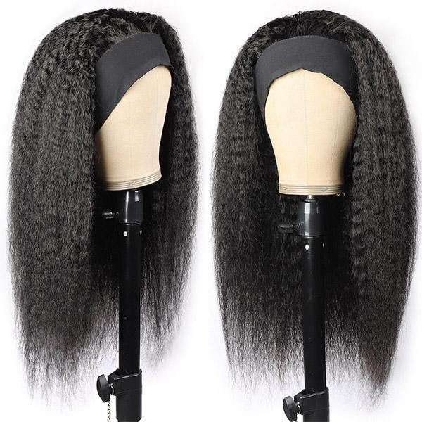 Spark Yaki Straight Headband human hair Wig Glueless Kinky straight  Wigs Natural Black Headband Straight Wigs for Black Women