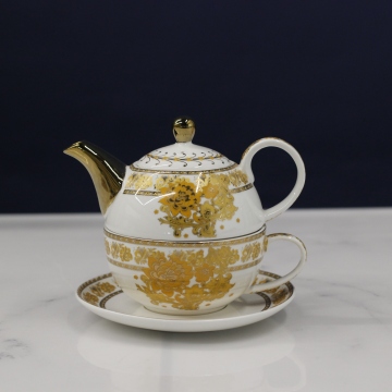 Gold Garden Pattern Fine Bone China Tea Set for One