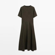 Women's French elegant and long satin short sleeved dress