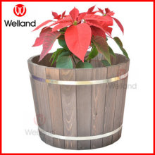 Wooden Barrel Planter Boxes Balcony Flower Planting Stain Gray