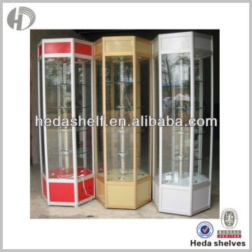 Hexagonal Revolving Display Case, rotating glass display showcase