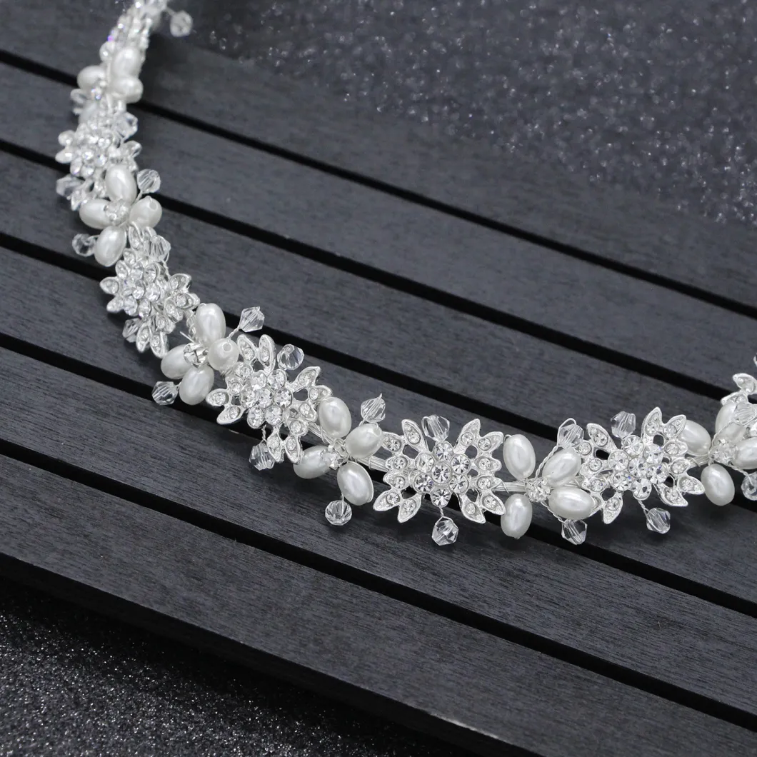 Handmade Women Crystal Rhinestone Bridal Wedding Flower Pearl Headband