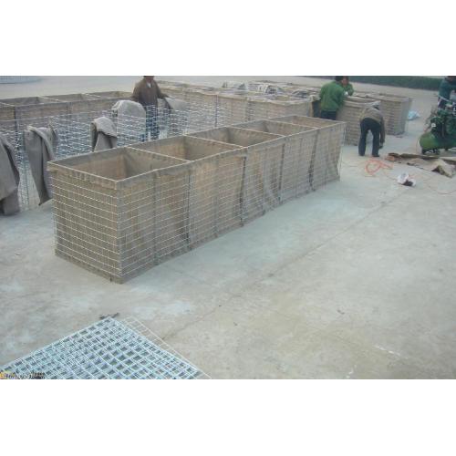 Sand wall defensive barrier filled military box gabion