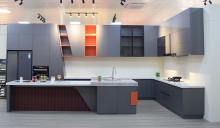 Deluxe Tall Kitchen Cabinet With Glass Front Doors