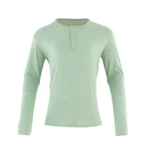 Men's 100% Merino Wool Breathable Comfortable Casual Long Sleeve Henley Shirt