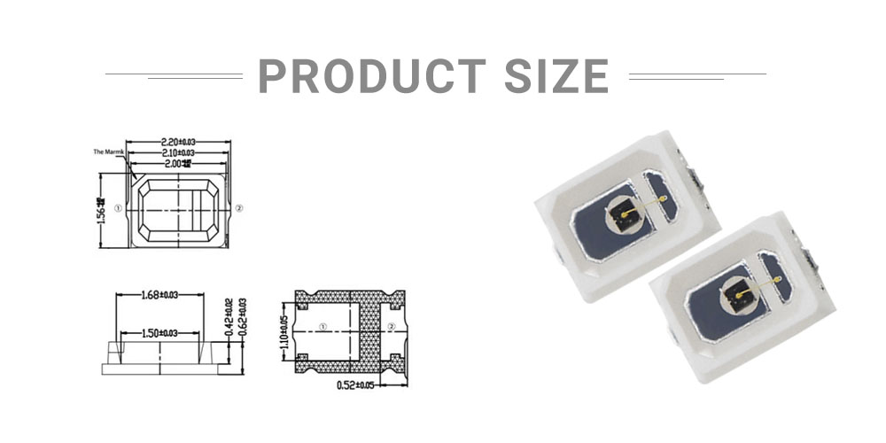 Size of 2016FIRC85L14I100 850nm SMD LED 2016