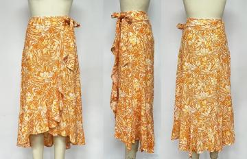 Viscose Flower Printed Long Wrap Skirt
