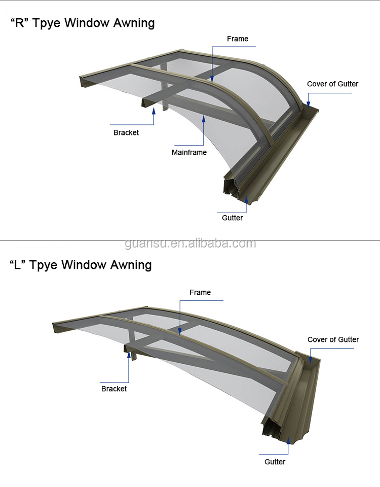 Outdoor Home Door Canopies Window Caravan Polycarbonate Aluminum Canopy Awning For Balcony