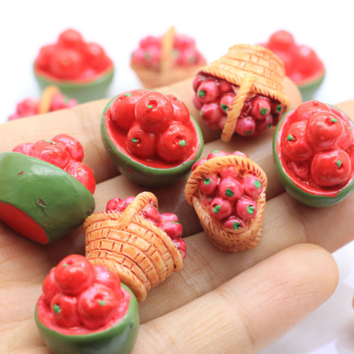 Kawaii Mini Fruit Basket Shaped Resin Cabochon For Handmade Craftwork Beads Charms Kitchen Fridge Ornaments Beads Spacer