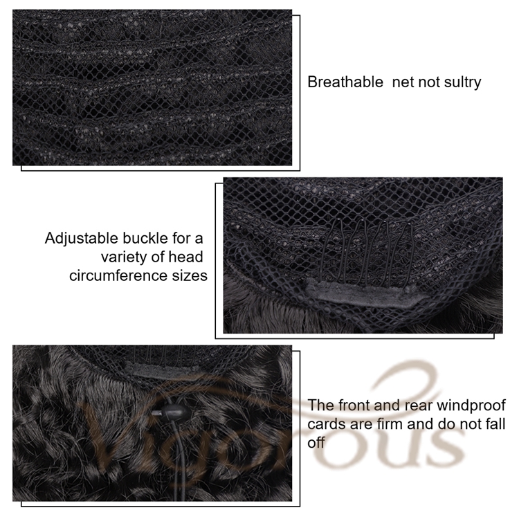 Vigorous High Quality Middle Long Kinky Curly Black Fluffy Heat Resistant Fiber Drawstring Synthetic Ponytail Hair Extension