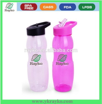 BPA free plastic drinking bottle with straw