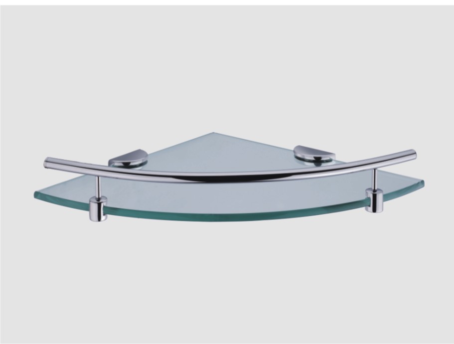 single glass shelf with rail and holder